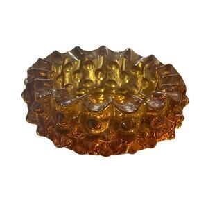 Vintage Fenton Hobnail Amber Glass Ashtray, Jewelry, Trinket Dish 3.75"